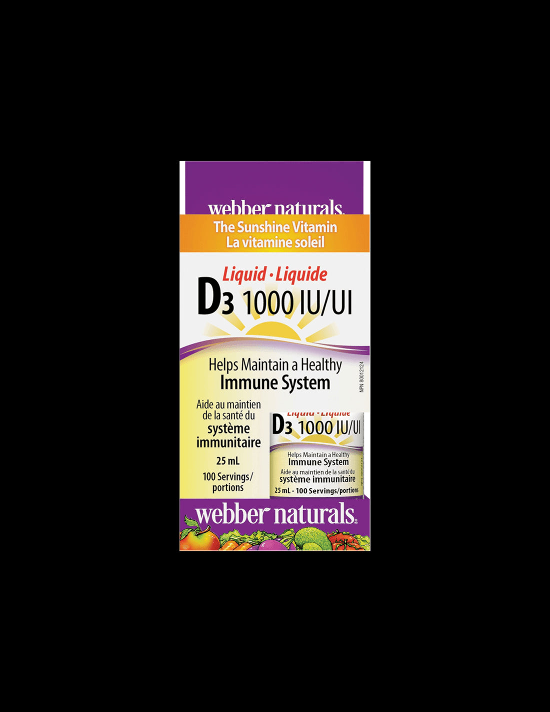 Vitamina D3/lichid/ 1000 UI x 25 ml, 100 doze Webber Naturals