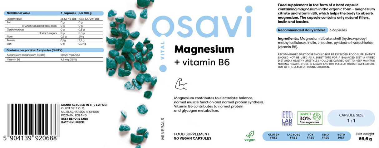 Magnesium Citrate + Vitamin B6 - 180 капсули