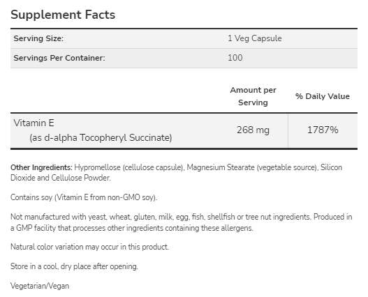 Vitamin E-400 d-alpha Tocopheryl | Vegetarian Dry - 100 капсули