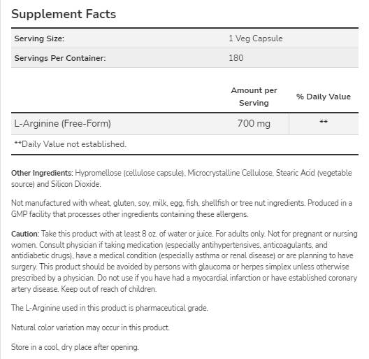 L-Arginine 700 mg - 180 капсули