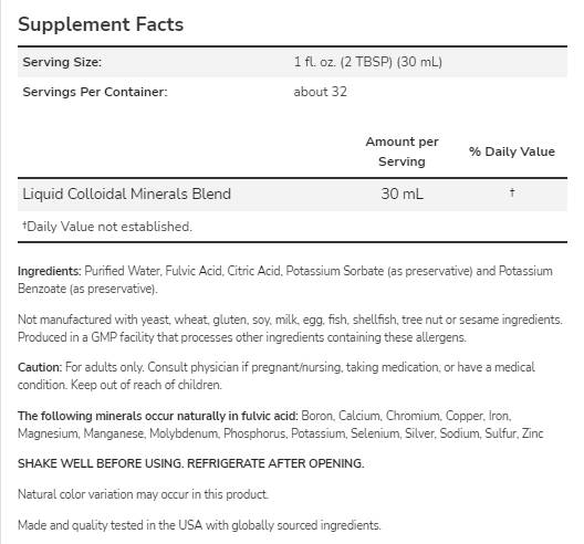 Colloidal Minerals | Fulvic Acid Trace Minerals - Natural Flavor - 946 мл