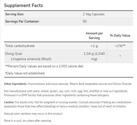 Dong Quai 520 mg - 100 κάψουλες